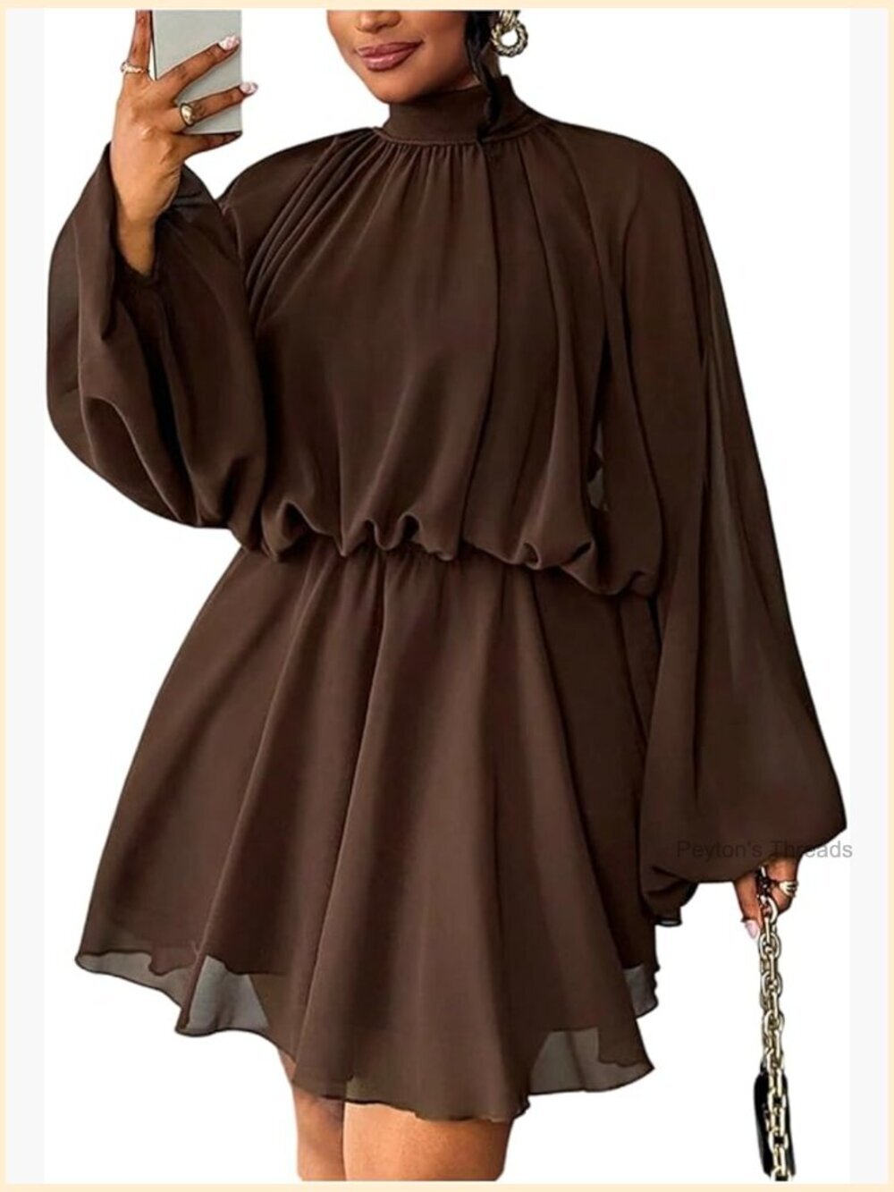 Plus Size Cocktail Dress Long Sleeve Ruched Flow Mock Neck Wedding Guest